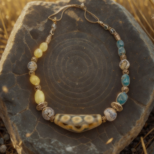 Tibetan Dzi Bead “Om” - Pendant