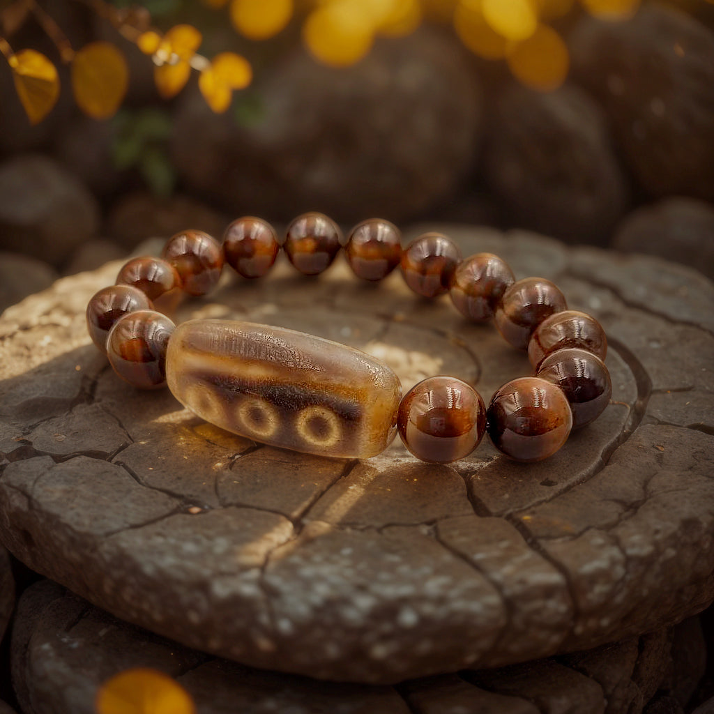 Tibetan Dzi Bead “9 Eyes” — Bracelet